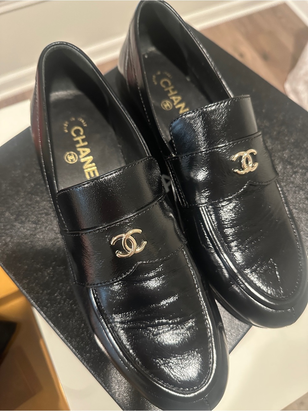 Chanel Women’s Black Patent Leather Loafers